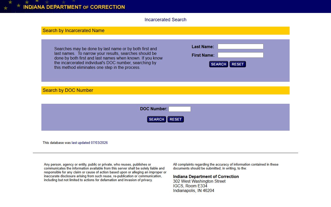 DeKalb County inmate records Indiana DOC offender locator