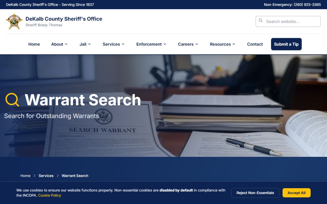 DeKalb County warrant records sheriff warrant search page